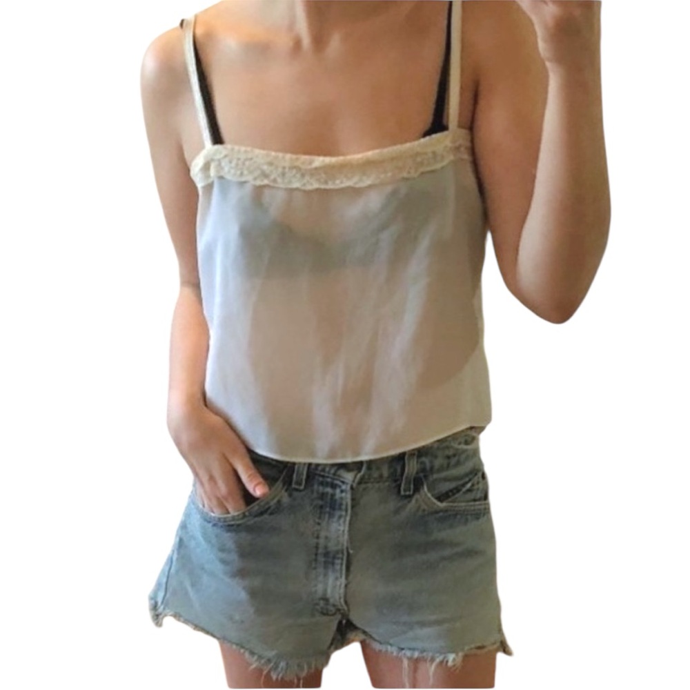 Vintage Giorgio Sant’Angelo White Sheer Lace Coquette Cami Tank Top Slip S / M